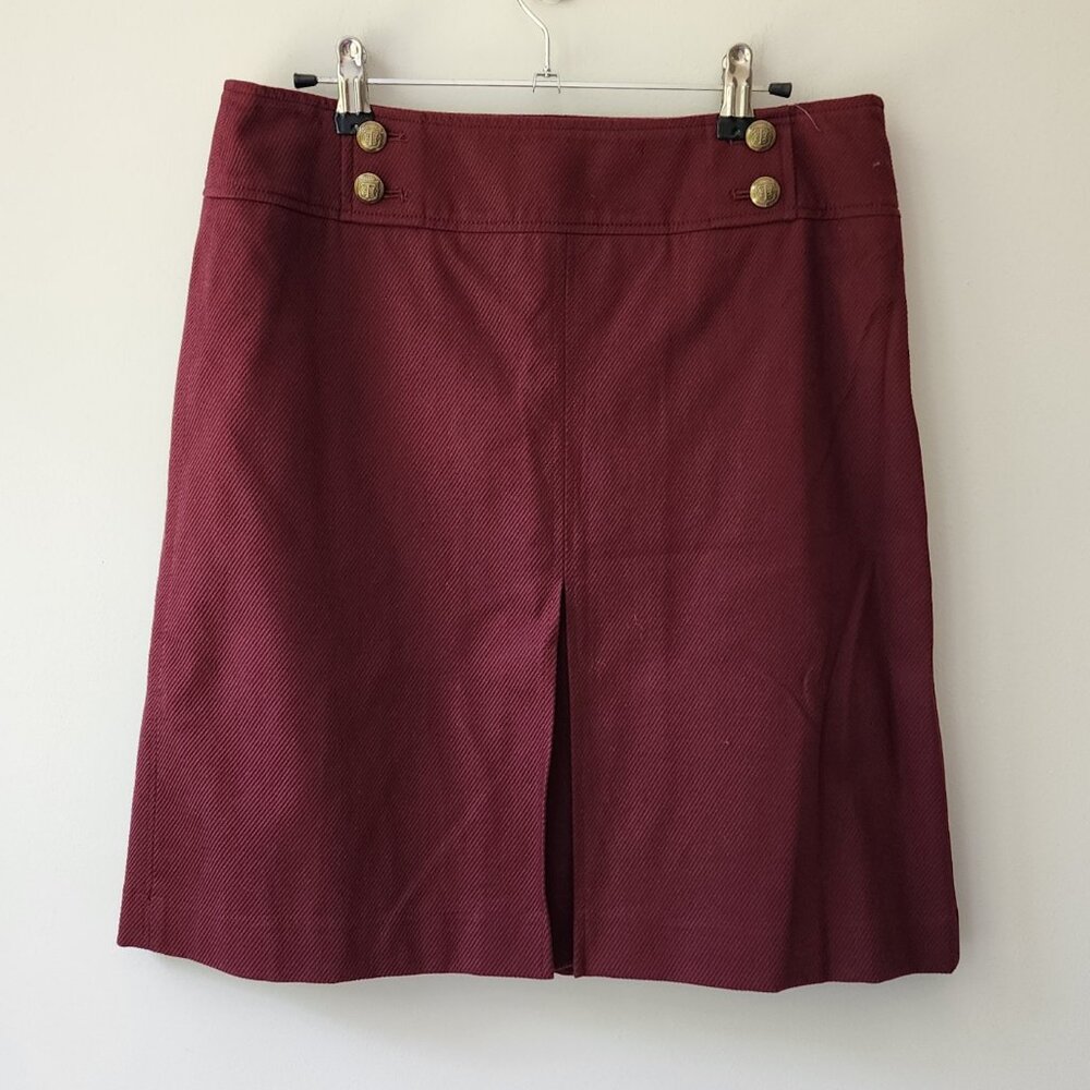 TALBOTS Burgundy Twill Skirt | 8P | Straight Pencil Button Academia Career NWT